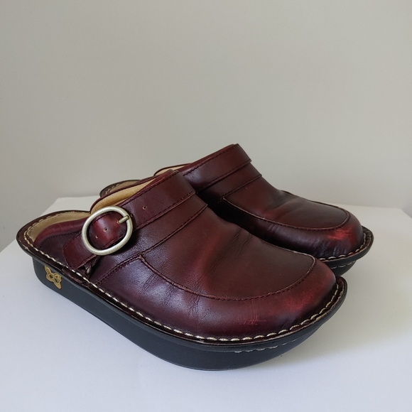 Alegria Seville Clog Chunky Leather Shoe Size 7 - 7.5 EU 37 Burgundy - Picture 3 of 16